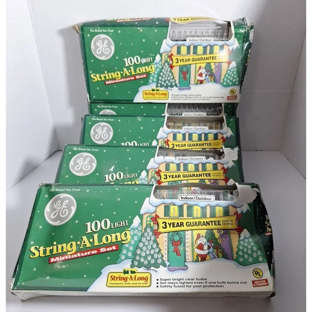 GE 100 Light String-A-Long Miniature Indoor Outdoor Christmas, Vintage Set Of 5